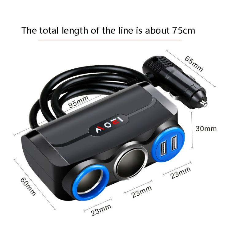 Car Cigarette Lighter Multi-Function Mobile Phone Charging USB Car Charge 12/24V Adapter Plug, Black Red, Black Blue