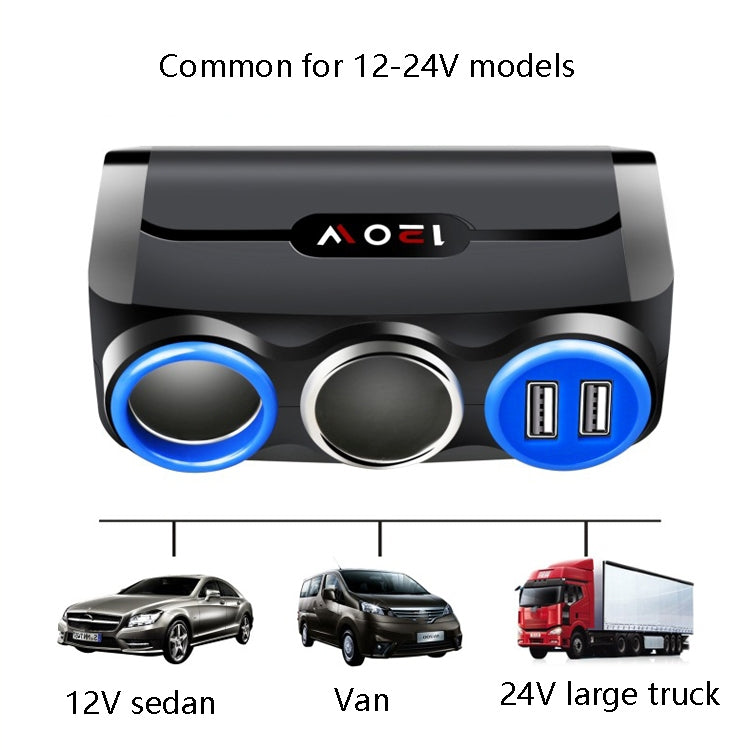 Car Cigarette Lighter Multi-Function Mobile Phone Charging USB Car Charge 12/24V Adapter Plug, Black Red, Black Blue