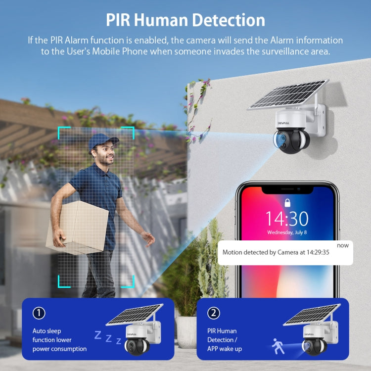 SHIWOJIA Waterproof WiFi Solar Dome IP Camera, Support Two-way Audio & PIR Motion Detection & Night Vision & TF Card, SHIWOJIA