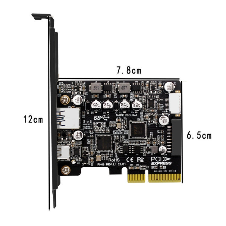 PCIE 3.0 To USB 3.2 Extension Card Type-C Port Front Type-E Expansion Riser Card, PH68