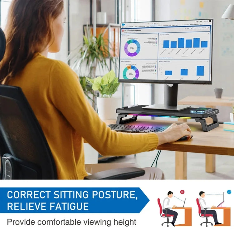 RGB Computer Monitor Stand Riser 3 USB 2.0 +1 Type-C Ports, Basic Black, Wireless Charging Black, Basic White, Wireless Charging White