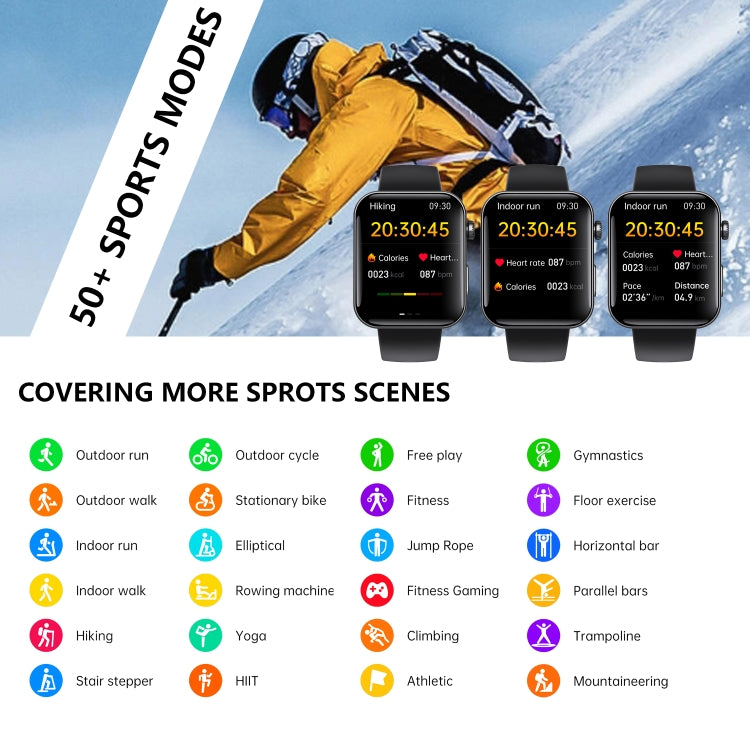 F300 2.1-Inch Screen Smart Watch Supports Bluetooth Calls/ECG/Blood Composition Analysis/50+ Sports Modes, Black Silicone, Black Pink Silicone, Black Gray Silicone, Black Milan, Black 3-Beads Steel, Black Leather, Black Brown Leather