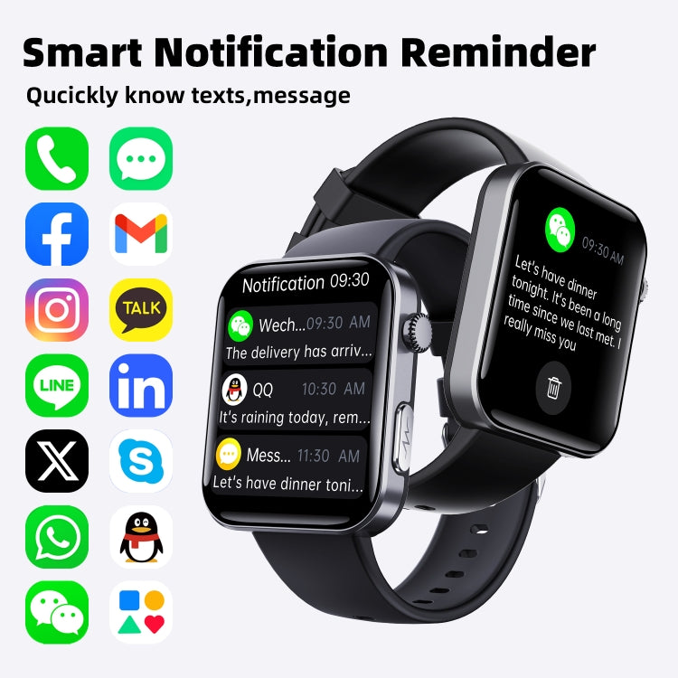 F300 2.1-Inch Screen Smart Watch Supports Bluetooth Calls/ECG/Blood Composition Analysis/50+ Sports Modes, Black Silicone, Black Pink Silicone, Black Gray Silicone, Black Milan, Black 3-Beads Steel, Black Leather, Black Brown Leather