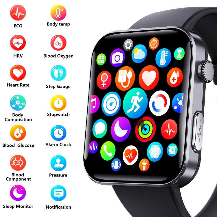 F300 2.1-Inch Screen Smart Watch Supports Bluetooth Calls/ECG/Blood Composition Analysis/50+ Sports Modes, Black Silicone, Black Pink Silicone, Black Gray Silicone, Black Milan, Black 3-Beads Steel, Black Leather, Black Brown Leather