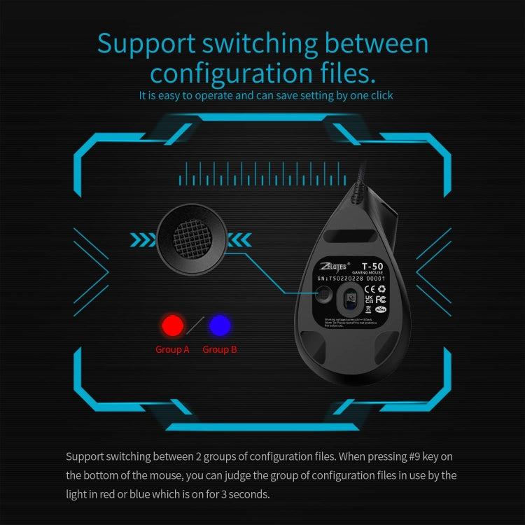 ZELOTES T50 9-Keys RGB Lighting Effect Vertical Grip Ergonomic Programming Wired Mouse, T50