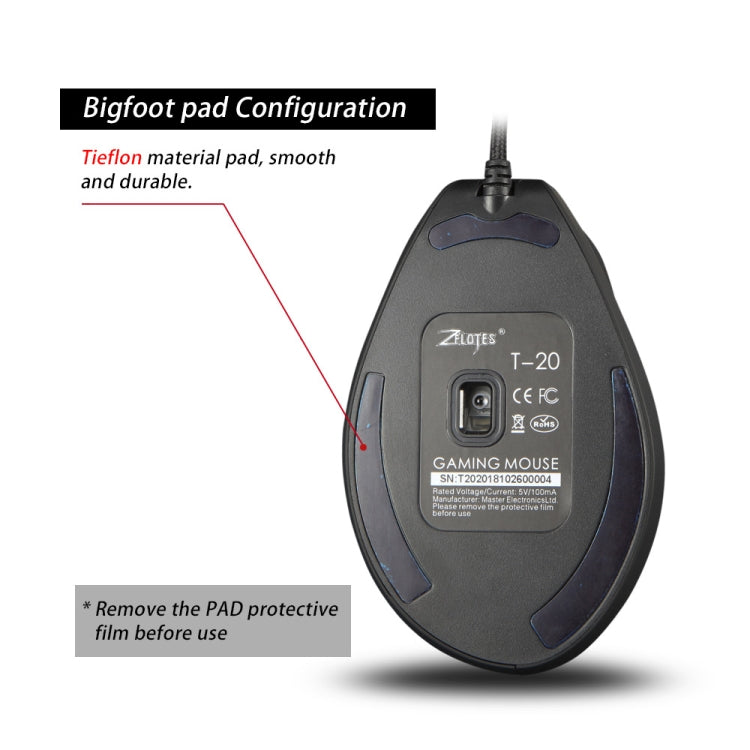 ZELOTES T20 6-Keys Vertical Grip Ergonomic Laptop Wired Mouse, T20