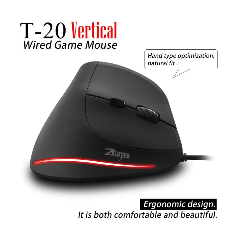 ZELOTES T20 6-Keys Vertical Grip Ergonomic Laptop Wired Mouse, T20