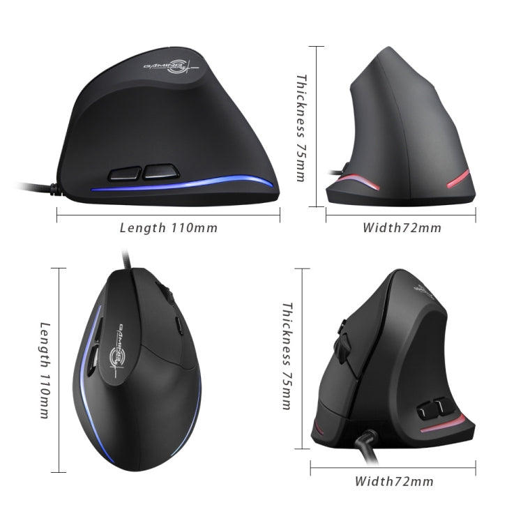 ZELOTES T20 6-Keys Vertical Grip Ergonomic Laptop Wired Mouse, T20