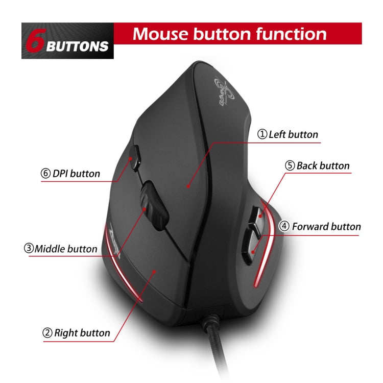 ZELOTES T20 6-Keys Vertical Grip Ergonomic Laptop Wired Mouse, T20