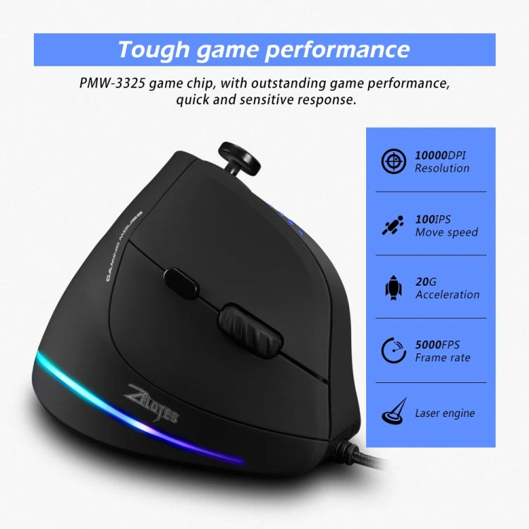 ZELOTES C18 11-Keys RGB Vertical Grip Ergonomic Joystick Programming Gaming Wired Mouse, C18