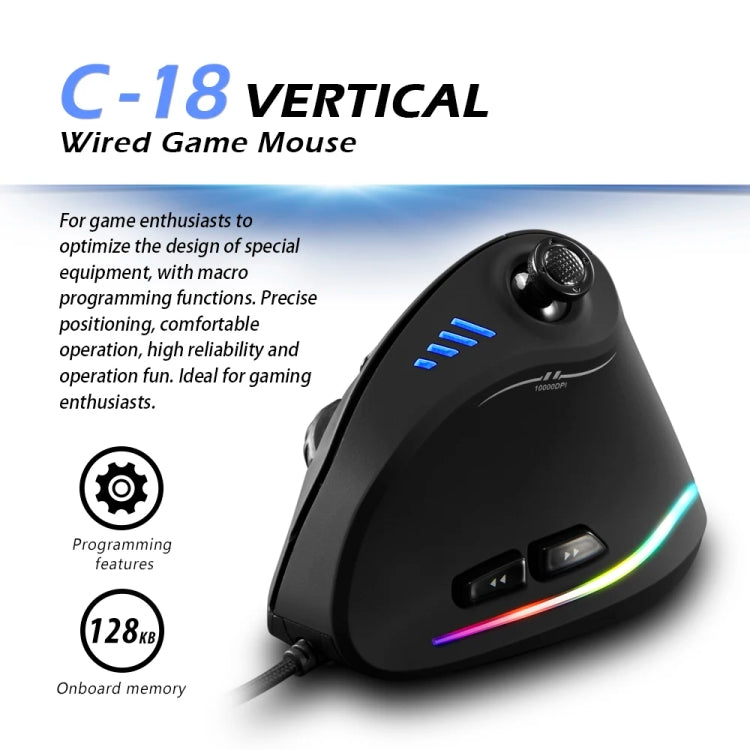 ZELOTES C18 11-Keys RGB Vertical Grip Ergonomic Joystick Programming Gaming Wired Mouse, C18