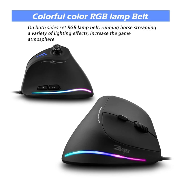 ZELOTES C18 11-Keys RGB Vertical Grip Ergonomic Joystick Programming Gaming Wired Mouse, C18
