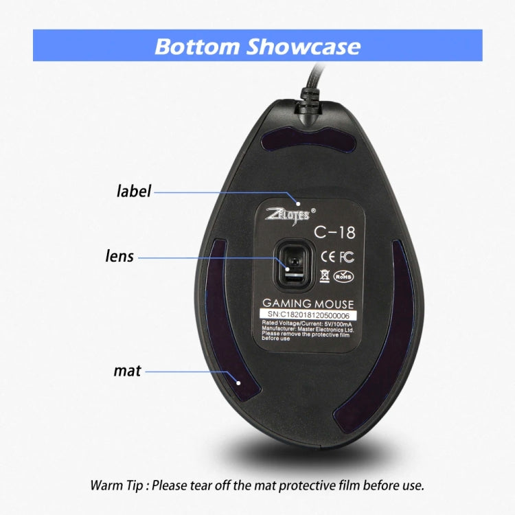ZELOTES C18 11-Keys RGB Vertical Grip Ergonomic Joystick Programming Gaming Wired Mouse, C18