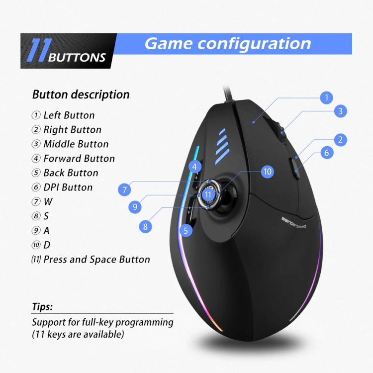 ZELOTES C18 11-Keys RGB Vertical Grip Ergonomic Joystick Programming Gaming Wired Mouse, C18