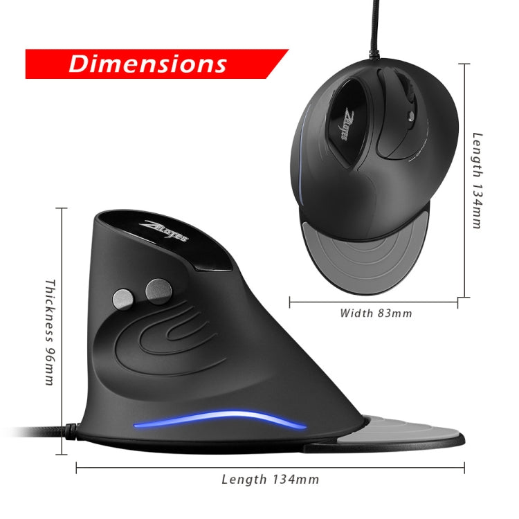 ZELOTES T30 6-keys Vertical Grip Detachable Ergonomic Wired Mouse, T30