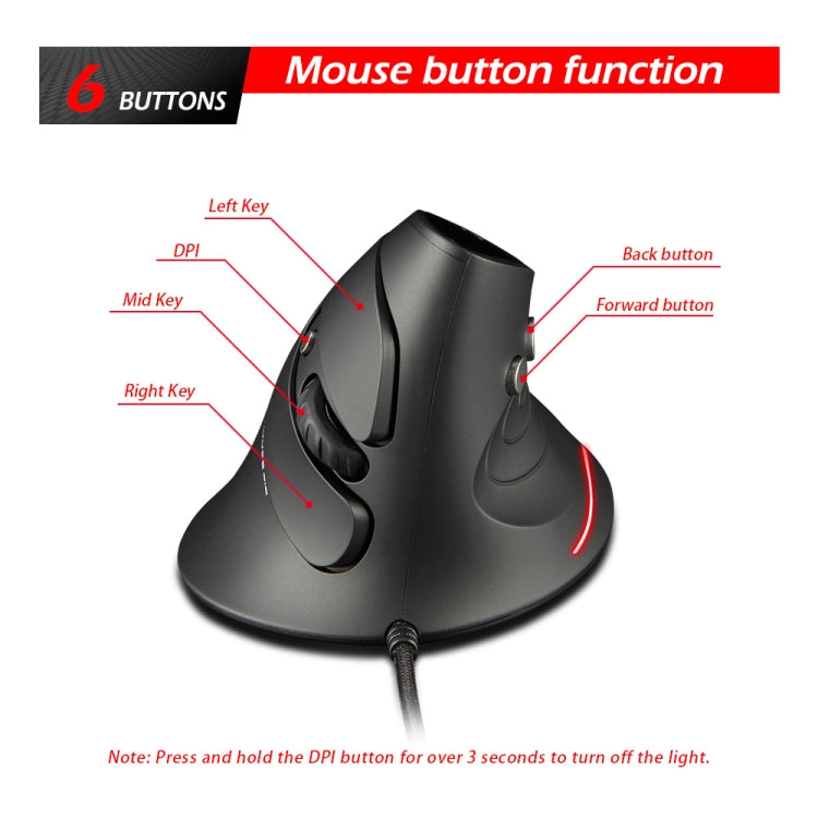 ZELOTES T30 6-keys Vertical Grip Detachable Ergonomic Wired Mouse, T30
