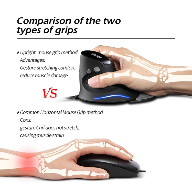 ZELOTES T30 6-keys Vertical Grip Detachable Ergonomic Wired Mouse, T30