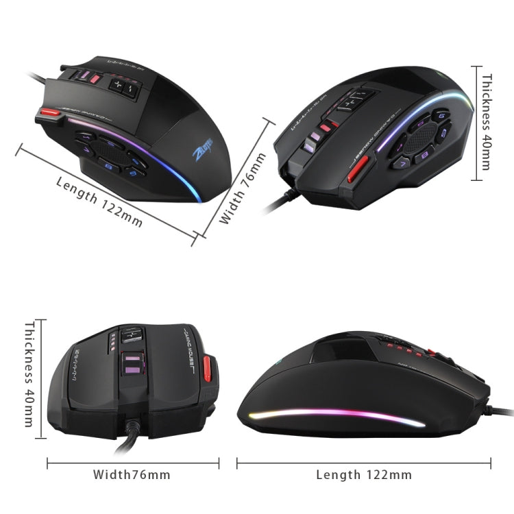 ZELOTES C13 13-keys RGB Lighting Effect Programming Macro Custom Gaming Wired Mouse, C13