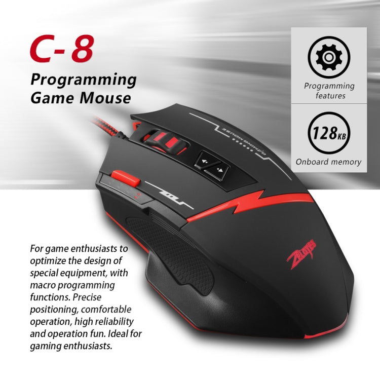 ZELOTES C8 8-buttons Ergonomic Game Programming Custom Wired Mouse, C8