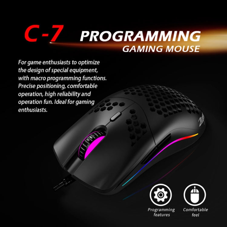 ZELOTES C7 7-buttons RGB Lighting Hollow Computer Office Wired Mouse, C7