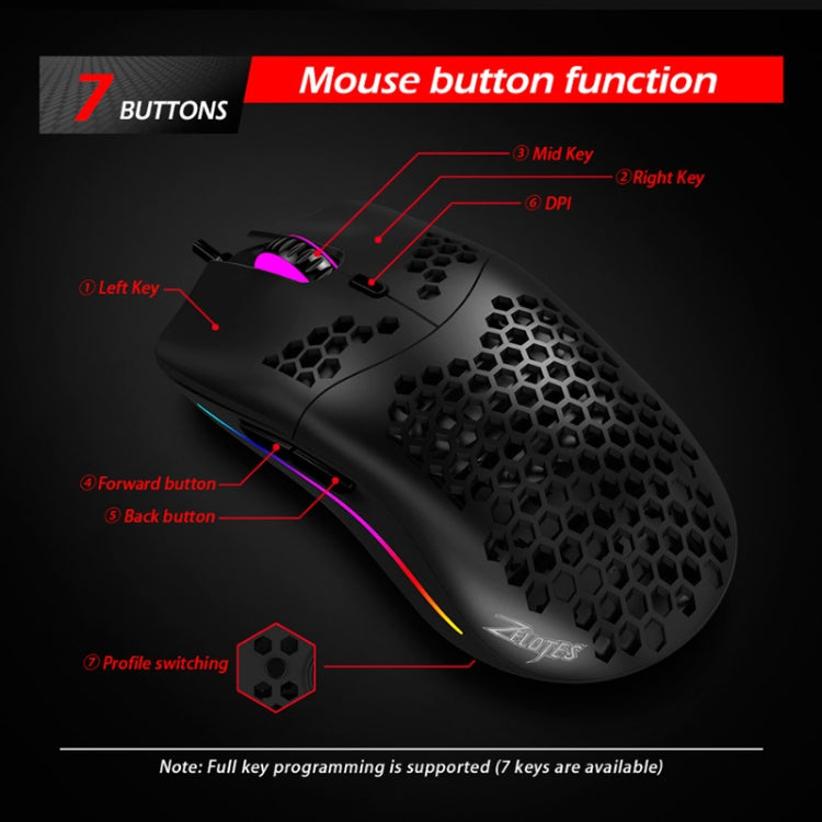 ZELOTES C7 7-buttons RGB Lighting Hollow Computer Office Wired Mouse, C7