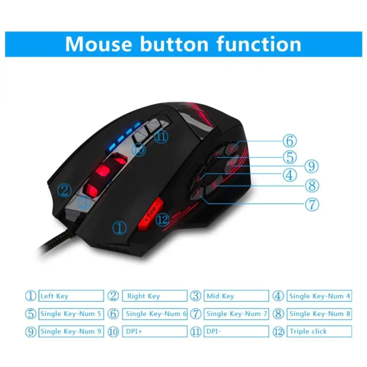ZELOTES C12 12-buttons Ergonomic Programming Custom Gaming Wired Mouse, C12