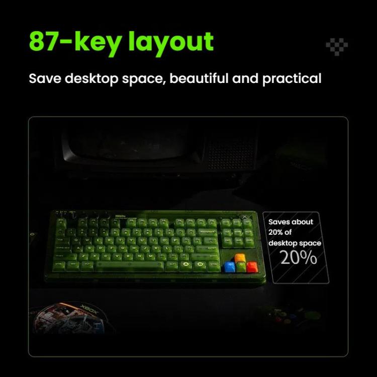 8BitDo Retro87 Mechanical Keyboard Retro RGB Lighting Green Transparent Keyboard With Large Keys, Green Transparent Keyboard