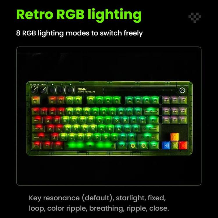 8BitDo Retro87 Mechanical Keyboard Retro RGB Lighting Green Transparent Keyboard With Large Keys, Green Transparent Keyboard