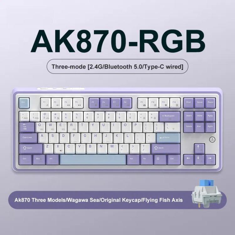 Ajazz AK870 Wireless Bluetooth Tri-mode Mechanical Keyboard RGB DIY Custom Hot Swap Gaming Keyboard, Flying Fish Axis Purple, Flying Fish Axis Black, Gift Axis Purple, Gift Axis Black, Flying Fish Axis Gradient Blue, Flying Fish Axis Gradient Gray