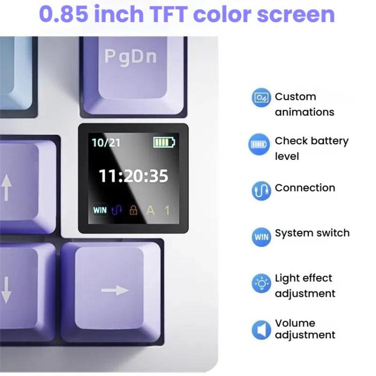 Ajazz AK820 Pro Wireless Bluetooth Tri- mode Custom Hot Swap Gasket Mechanical Gaming Keyboard With TFT Screen, Gift Axis Purple, Flying Fish Spindle Purple, Gift Axis Black, Flying Fish Spindle Black