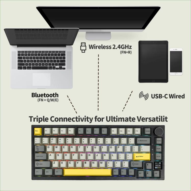 Ajazz AK820 Pro Wireless Bluetooth Tri- mode Custom Hot Swap Gasket Mechanical Gaming Keyboard With TFT Screen, Gift Axis Purple, Flying Fish Spindle Purple, Gift Axis Black, Flying Fish Spindle Black