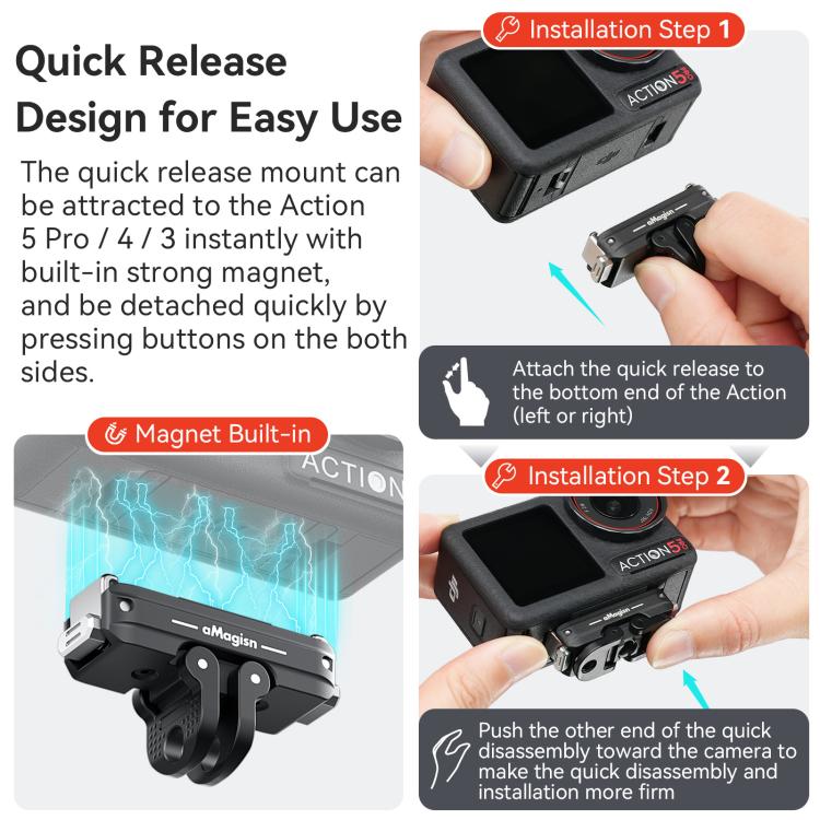 For DJI Osmo 360/Action 5 Pro/4/3 aMagisn Metal Magnetic Quick Release Mount Dual Interface Adapter