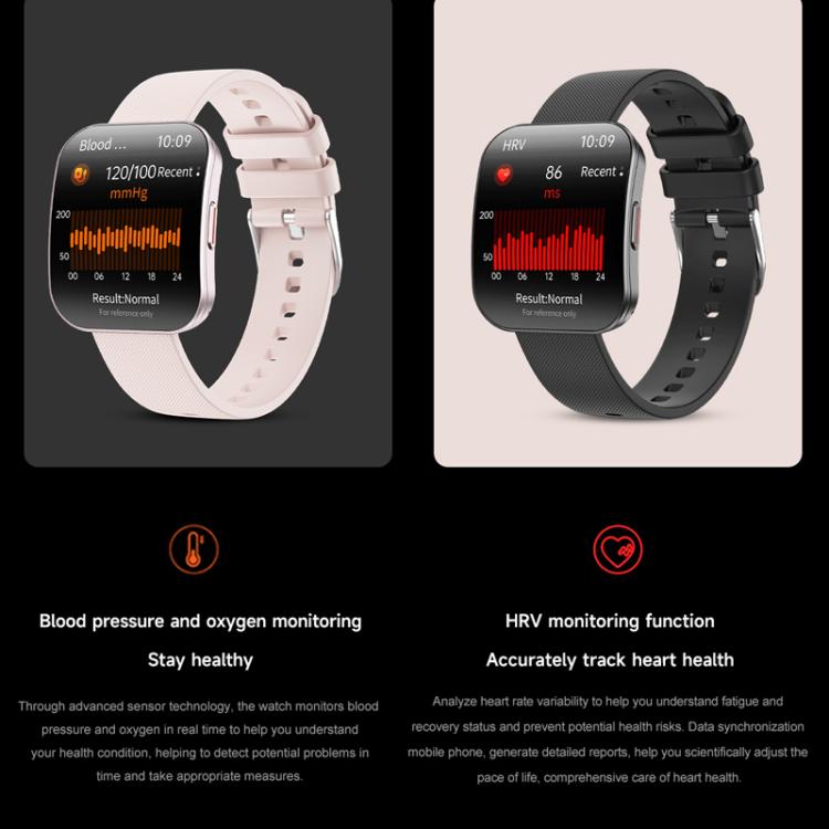 QS08 1.85 Inch Full-Screen Smart Watch with Real-Time Heart Rate/Blood Glucose/Blood Oxygen Monitor, SOS Alert, Sleep Tracking