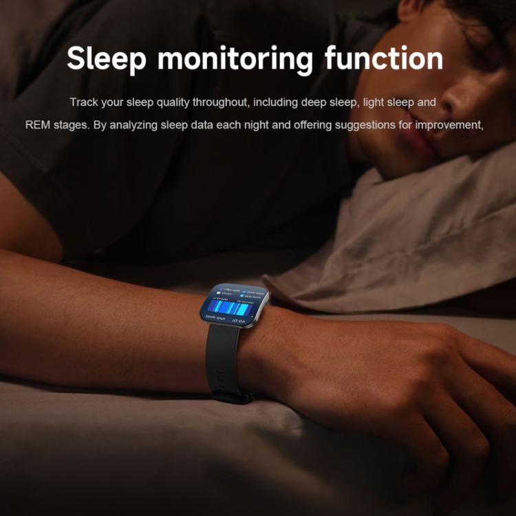 QS08 1.85 Inch Full-Screen Smart Watch with Real-Time Heart Rate/Blood Glucose/Blood Oxygen Monitor, SOS Alert, Sleep Tracking