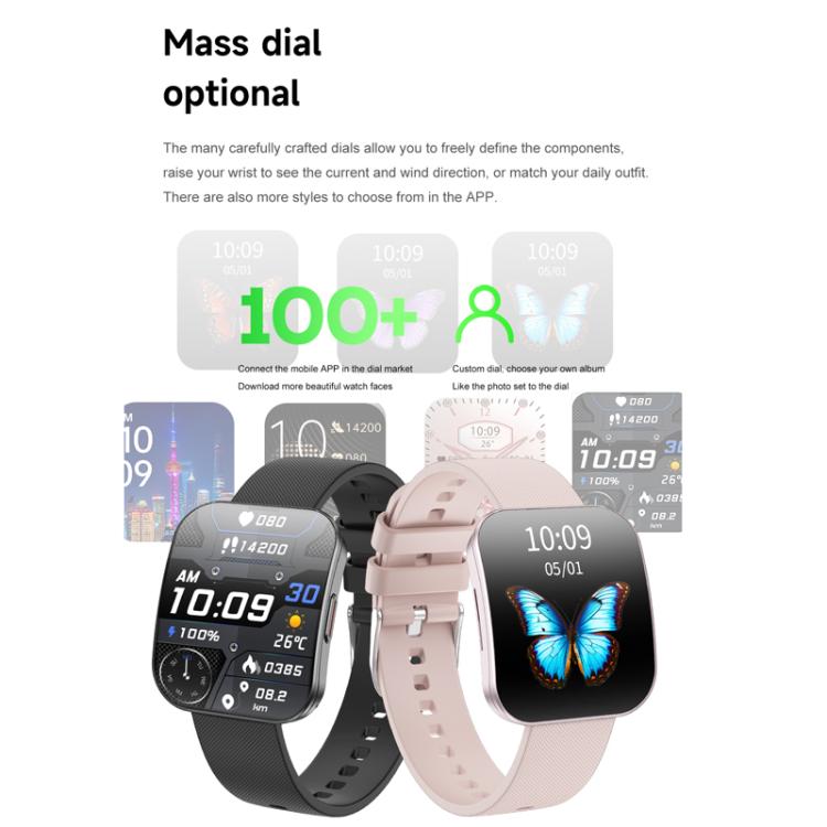 QS08 1.85 Inch Full-Screen Smart Watch with Real-Time Heart Rate/Blood Glucose/Blood Oxygen Monitor, SOS Alert, Sleep Tracking