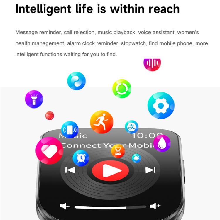 QS08 1.85 Inch Full-Screen Smart Watch with Real-Time Heart Rate/Blood Glucose/Blood Oxygen Monitor, SOS Alert, Sleep Tracking