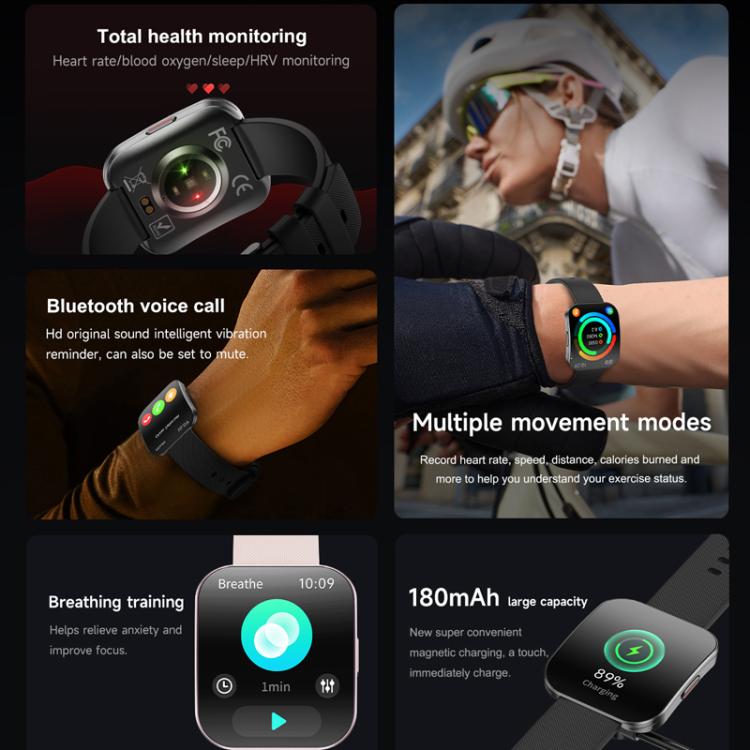 QS08 1.85 Inch Full-Screen Smart Watch with Real-Time Heart Rate/Blood Glucose/Blood Oxygen Monitor, SOS Alert, Sleep Tracking