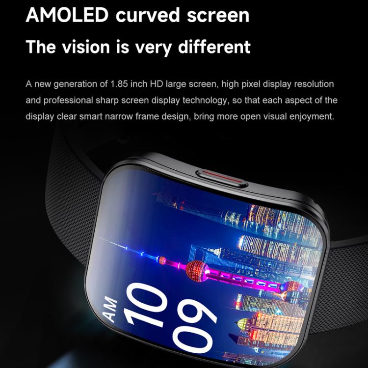QS08 1.85 Inch Full-Screen Smart Watch with Real-Time Heart Rate/Blood Glucose/Blood Oxygen Monitor, SOS Alert, Sleep Tracking