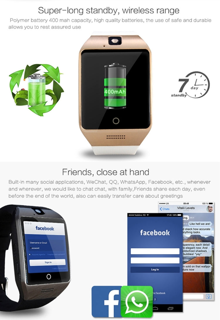 Q18S 1.54 inch IPS Screen MTK6260A Bluetooth 3.0 Smart Watch Phone, Pedometer / Sedentary Reminder / Sleeping Monitor / Anti-Loss / Remote Camera / GSM / 0.3M Camera, WA3241BJ, WA3241BS, WA3241H, WA3241WJ, WA3241WS
