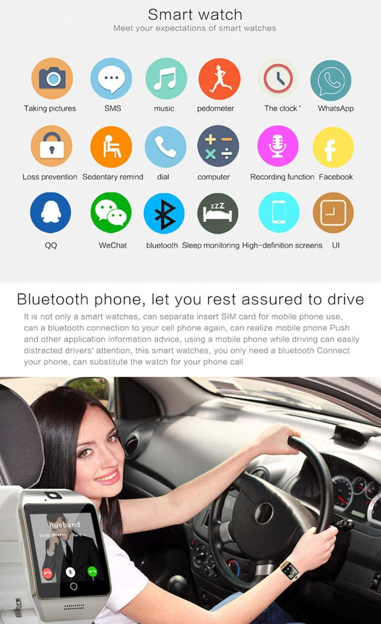 Q18S 1.54 inch IPS Screen MTK6260A Bluetooth 3.0 Smart Watch Phone, Pedometer / Sedentary Reminder / Sleeping Monitor / Anti-Loss / Remote Camera / GSM / 0.3M Camera, WA3241BJ, WA3241BS, WA3241H, WA3241WJ, WA3241WS