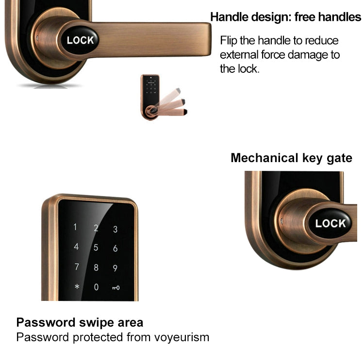 Password + Key + Sensor Card Zinc Alloy Red Bronze Electronic Door Lock Touch Screen Electronic Code Lock, OS8818-JS, OS8818-QGT Bronze, OS8818-HGT Red Bronze