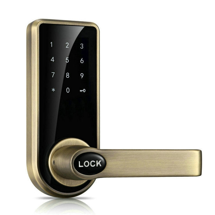 Password + Key + Sensor Card Zinc Alloy Red Bronze Electronic Door Lock Touch Screen Electronic Code Lock, OS8818-QGT Bronze
