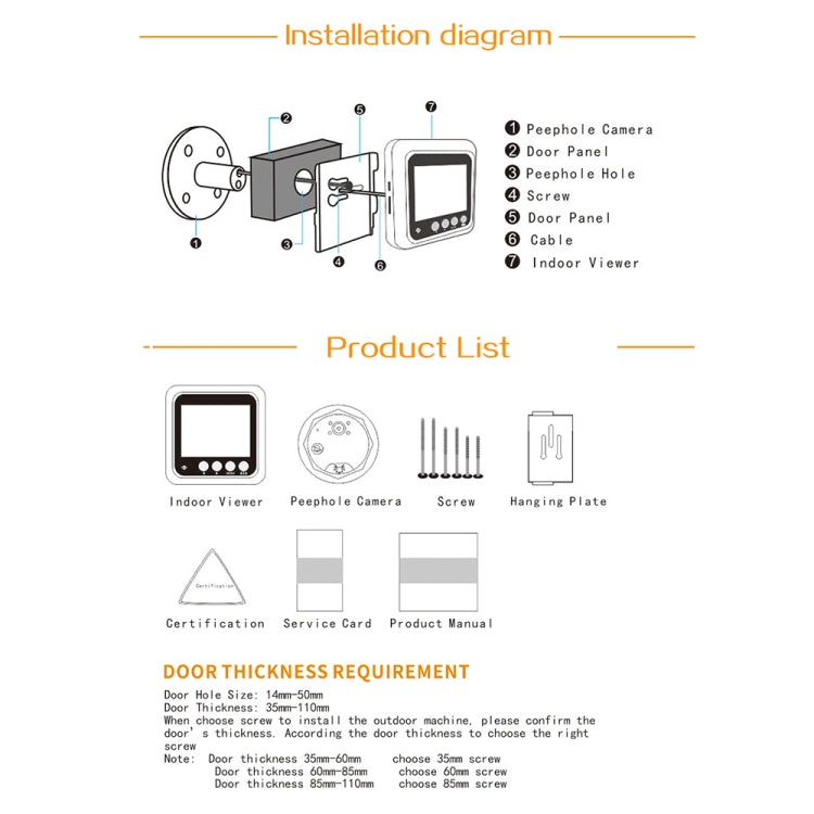 W5 2.4 inch Screen 2.0MP Security Camera No Disturb Peephole Viewer Doorbell, Support TF Card / Night Vision / Video Recording, W5