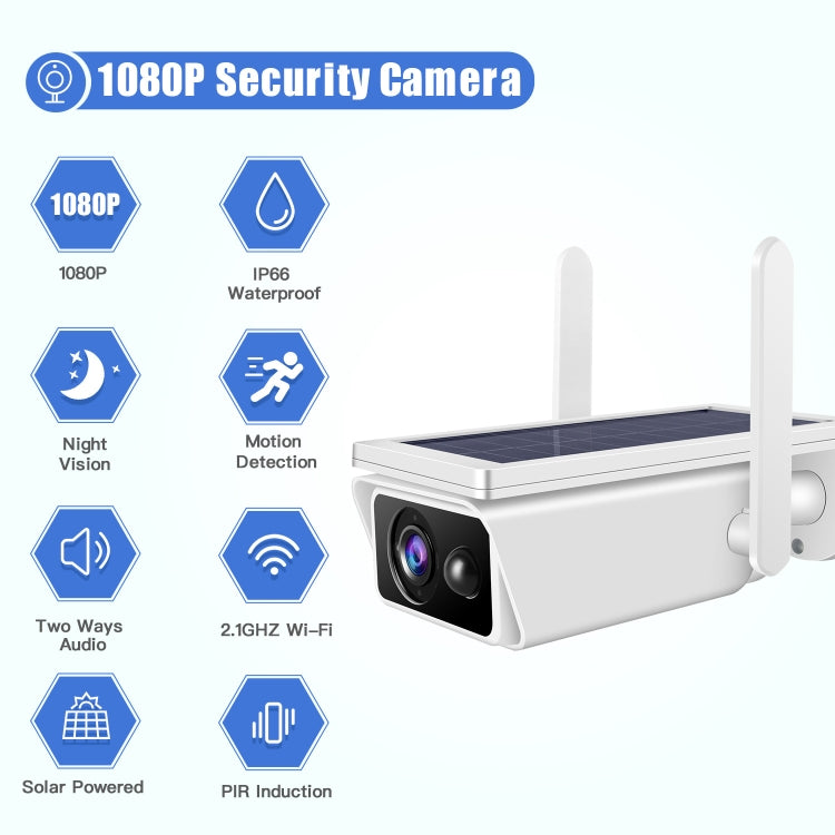 T13-2 1080P HD Solar Powered 2.4GHz WiFi Security Camera without Battery, Support Motion Detection, Night Vision, Two Way Audio, TF Card, T13-2 without Battery