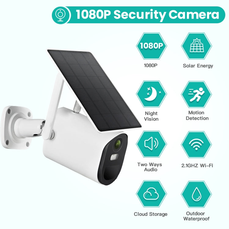 T20 1080P Full HD Solar Powered WiFi Camera, Support Motion Detection, Night Vision, Two Way Audio, TF Card, WiFi