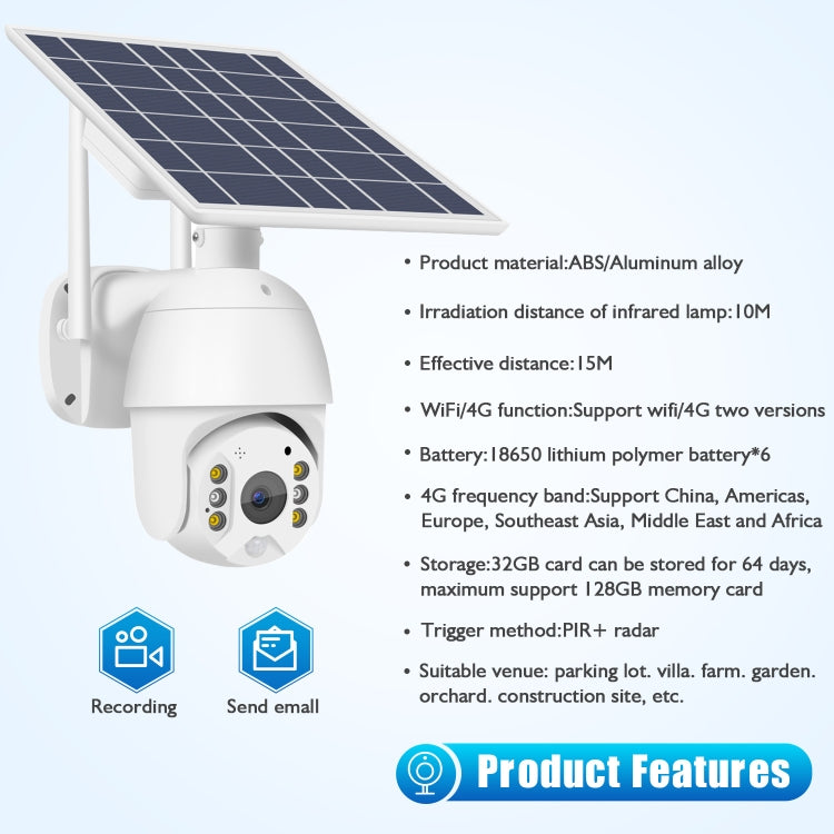 T16 1080P Full HD 4G (US Version) Network Monitoring Solar Powered Camera, Support PIR + Radar Alarm, Night Vision, Two Way Audio, TF Card, 4G (US Version)