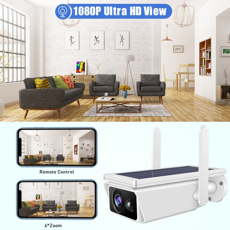 T13-2 1080P HD Solar Powered 2.4GHz WiFi Security Camera with Battery, Support Motion Detection, Night Vision, Two Way Audio, TF Card, T13-2 with Battery