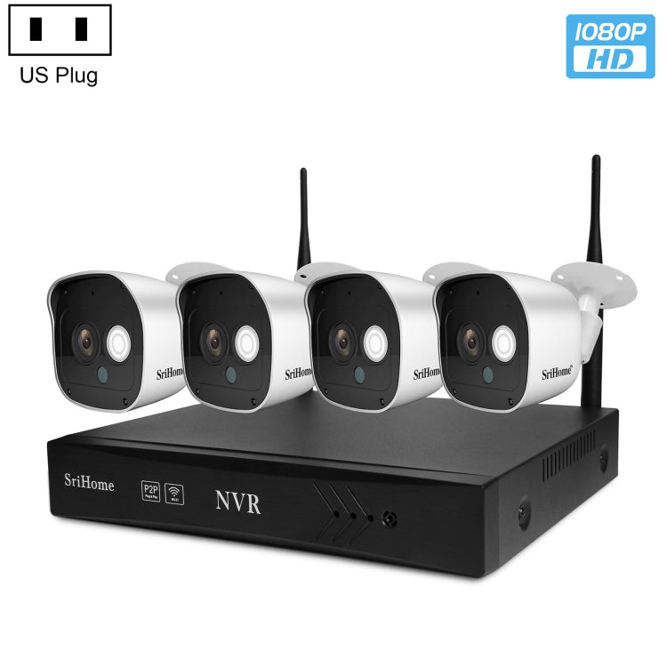 SriHome NVS001+IPC029 1080P 4-Channel NVR Kit Wireless Security Camera System, Support Humanoid Detection / Motion Detection / Night Vision, US Plug, 4-Channel