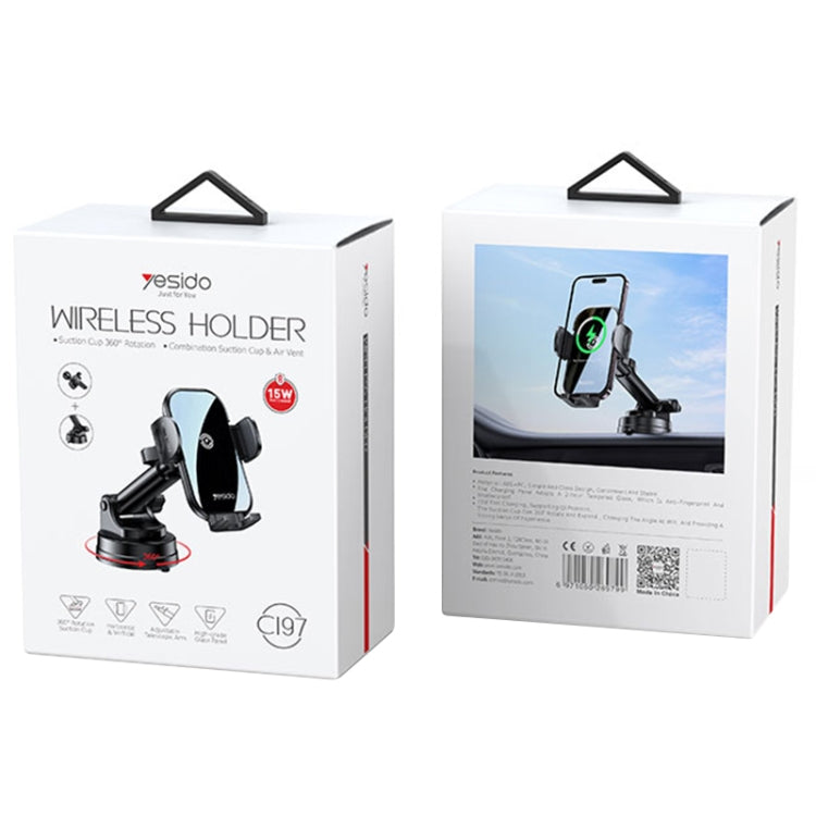 Yesido C197 15W 2 in 1 Suction Cup Type Wireless Charging Car Holder Set, C197