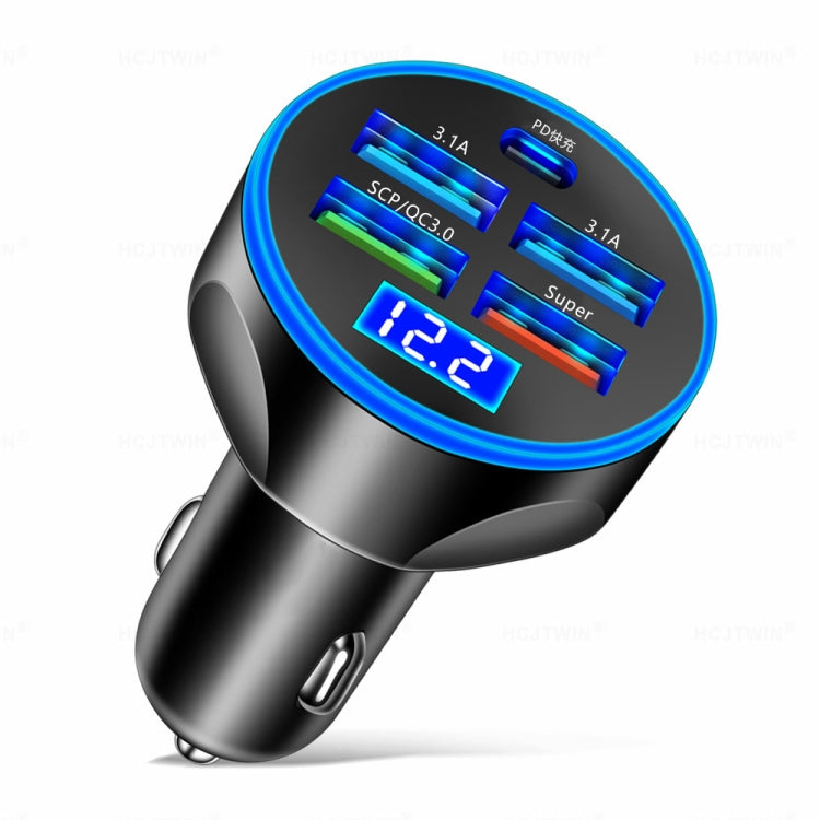 WGS-G37 5 in 1 Digital Display Super Fast Charging Car Charger with Voltmeter, WGS-G37